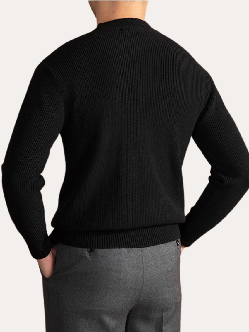 Ribbed O-neck Sweater Black - Sophie New York