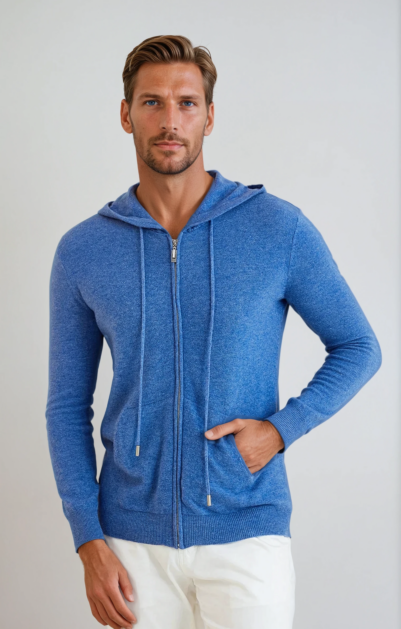 Cashmere Zip Vest - Azure Blue - Sophie New York