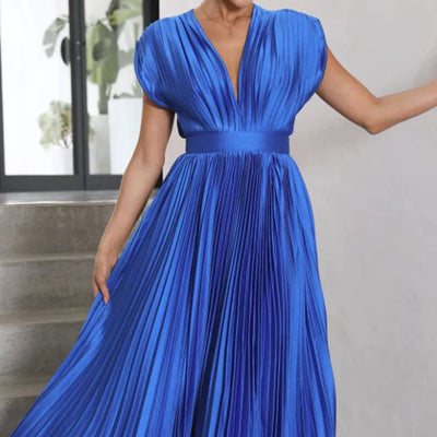 Jordan | Stylish Pleated V-Neck Midi Dress