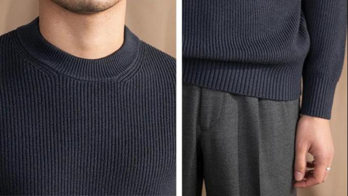 Ribbed O-Neck Sweater Navy Blue - Sophie New York