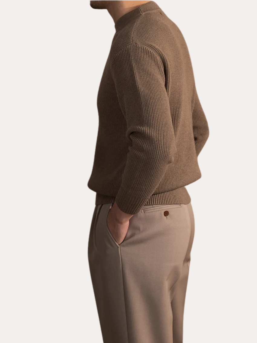 Ribbed O-Neck Sweater Brown - Sophie New York