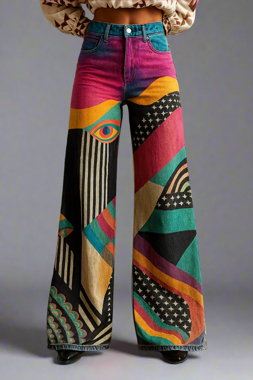 Sophia | Stylish Wide-Leg Graphic Pants
