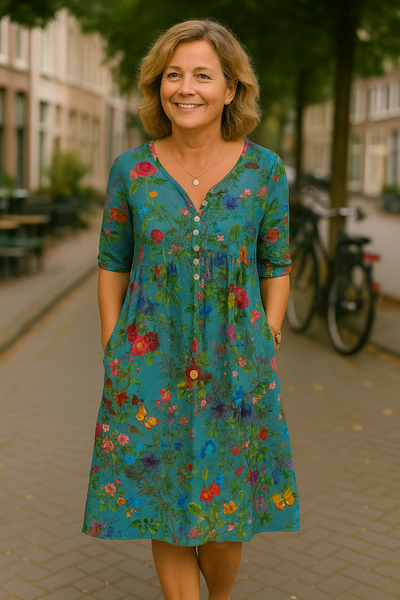 Barbara | Elegant Floral Buttoned Dress