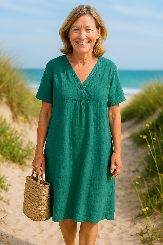 Azzura Dress with Short Sleeves in Cotton & Linen