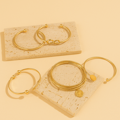 Set of 5 Minimalist Alloy Bracelets - Geometric and Shiny