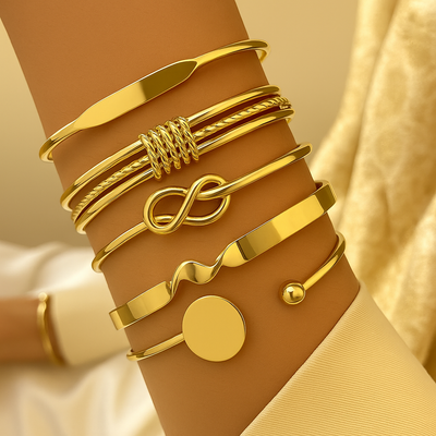 Set of 5 Minimalist Alloy Bracelets - Geometric and Shiny