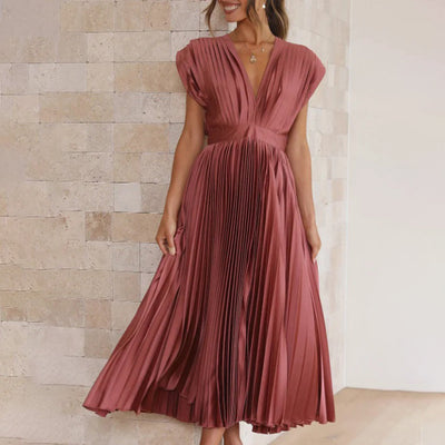 Jordan | Stylish Pleated V-Neck Midi Dress