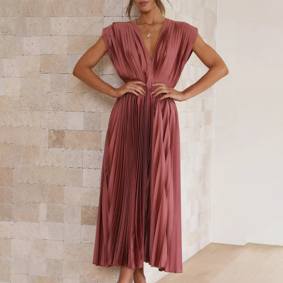 Jordan | Stylish Pleated V-Neck Midi Dress