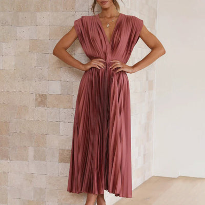 Jordan | Stylish Pleated V-Neck Midi Dress