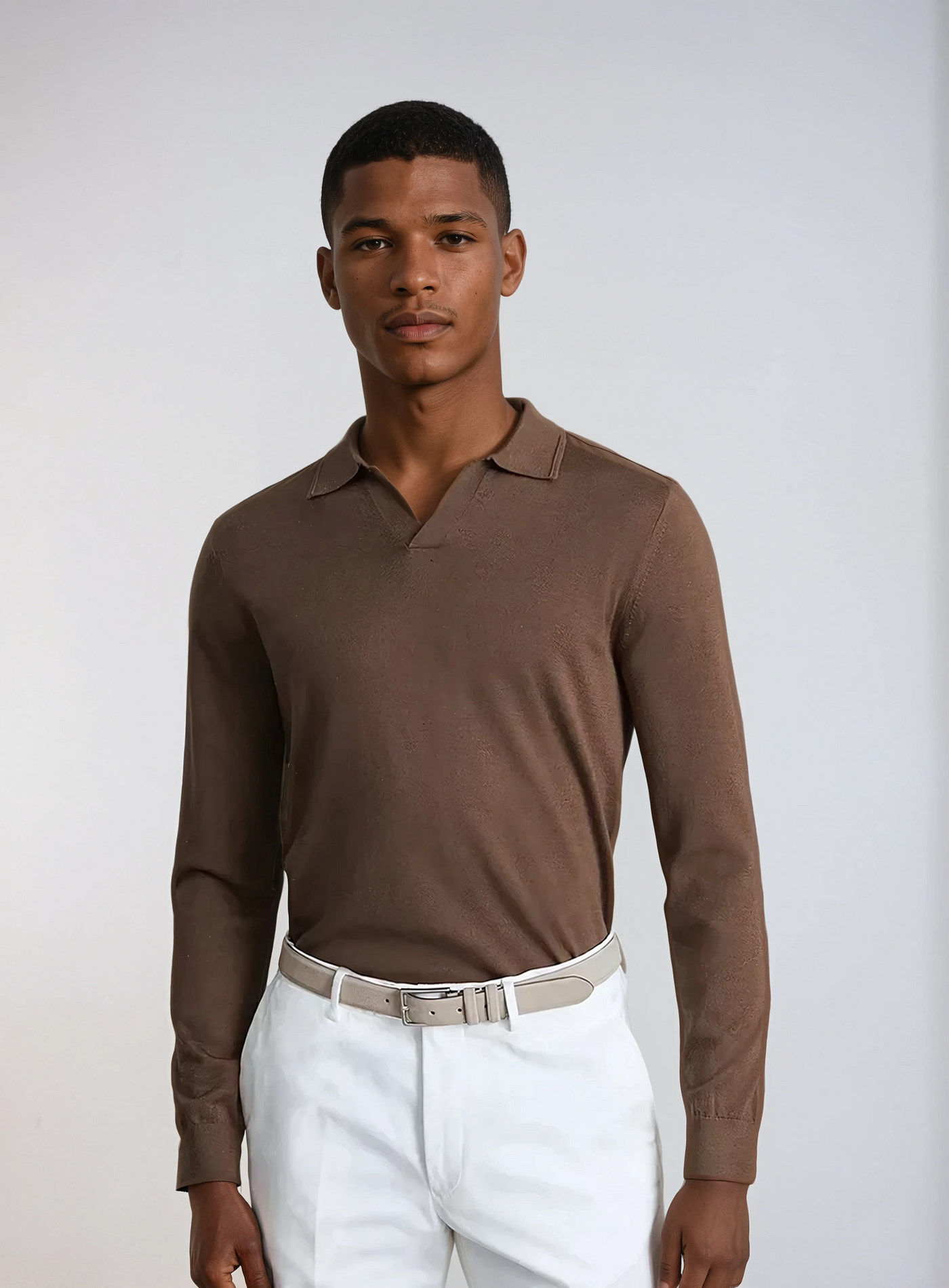 Long Sleeve Polo Without Buttons Brown - Sophie New York