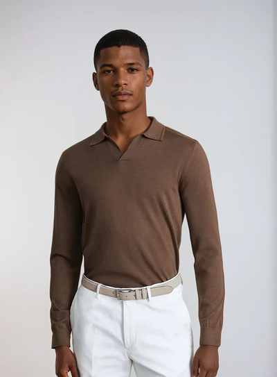 Long Sleeve Polo Without Buttons Brown - Sophie New York