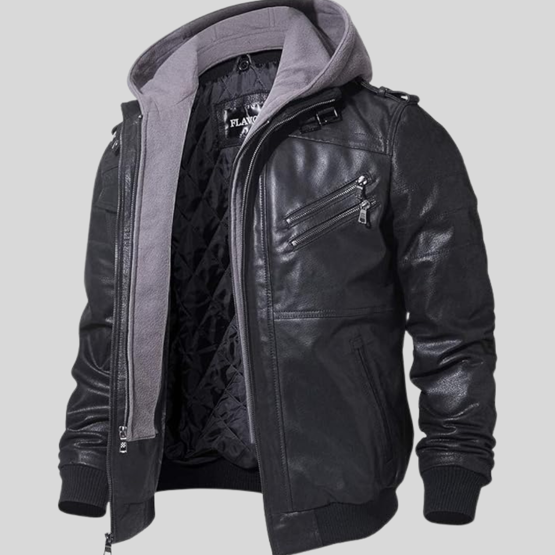 Louie | Leather Jacket with Removable Hood