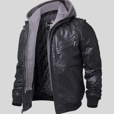 Louie | Leather Jacket with Removable Hood