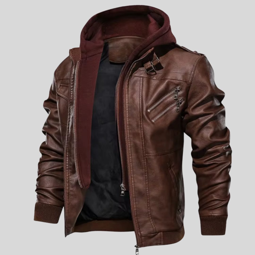 Barry | Leather Jacket with Removable Hood