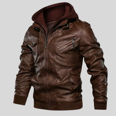 Barry | Leather Jacket with Removable Hood