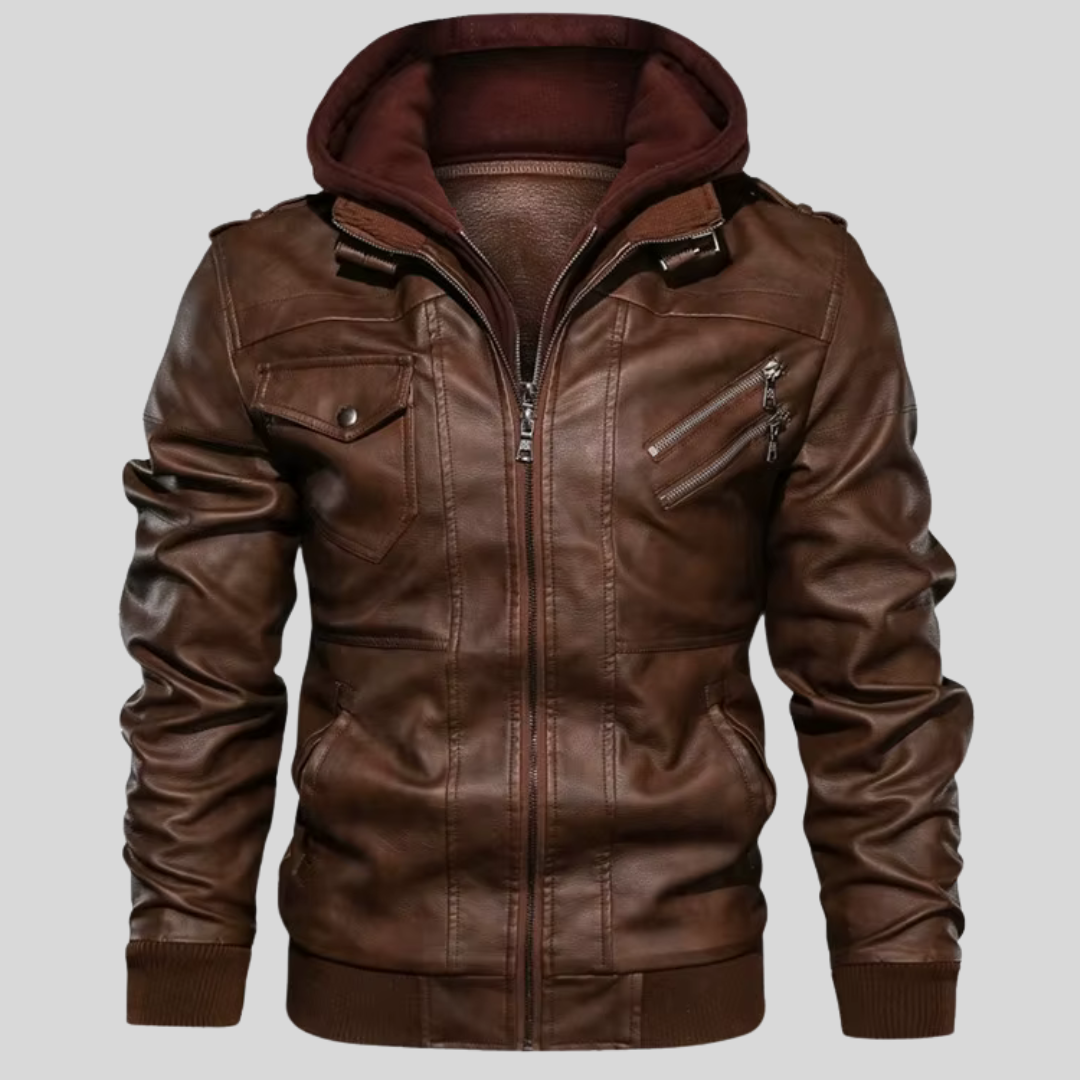 Barry | Leather Jacket with Removable Hood