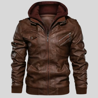 Barry | Leather Jacket with Removable Hood