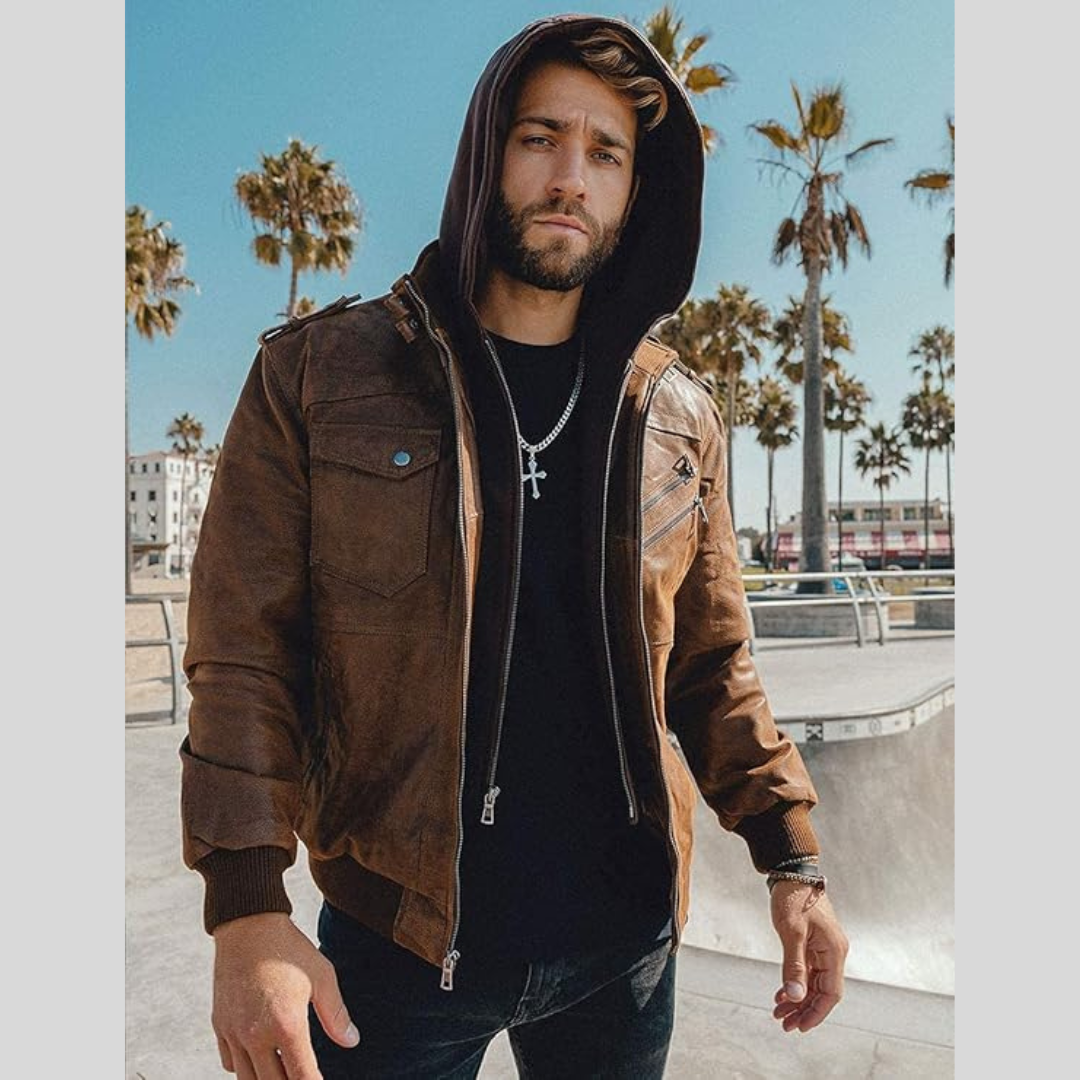 Louie | Leather Jacket with Removable Hood
