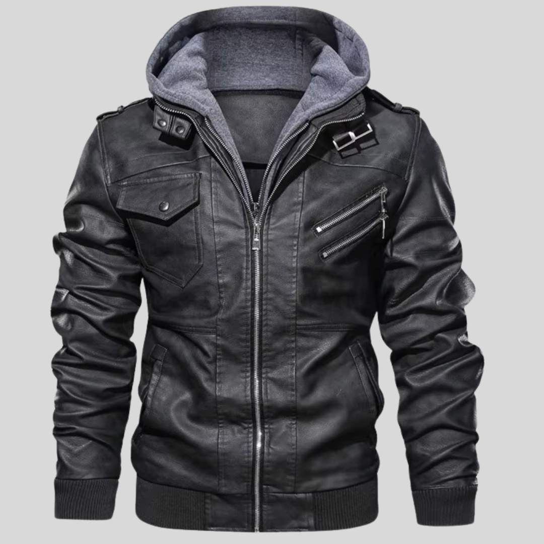 Barry | Leather Jacket with Removable Hood
