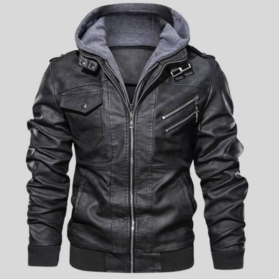 Barry | Leather Jacket with Removable Hood