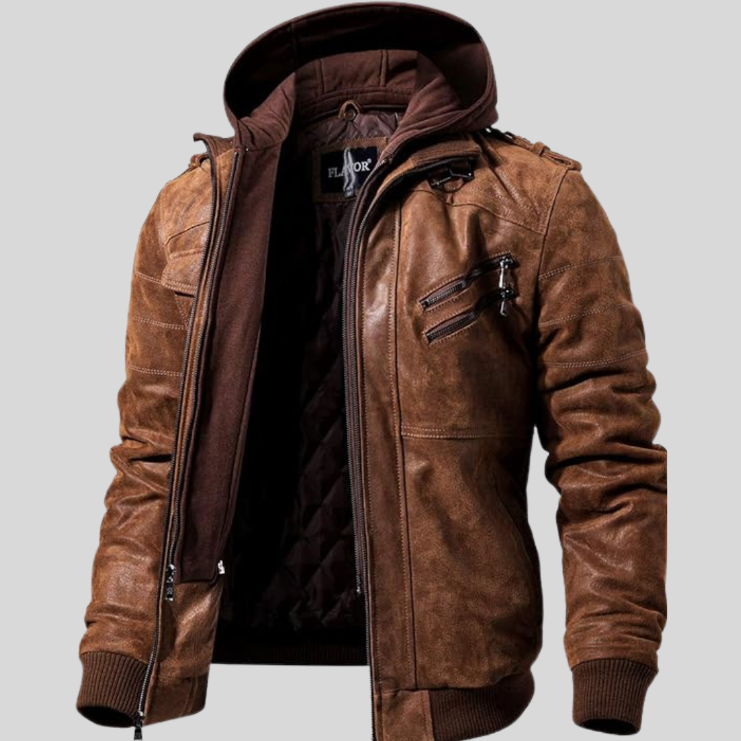Louie | Leather Jacket with Removable Hood