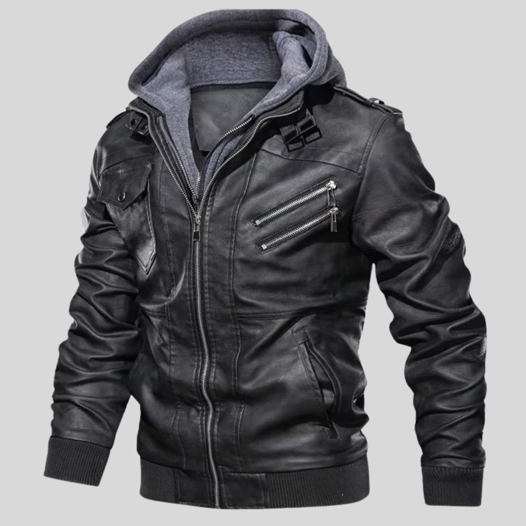 Barry | Leather Jacket with Removable Hood