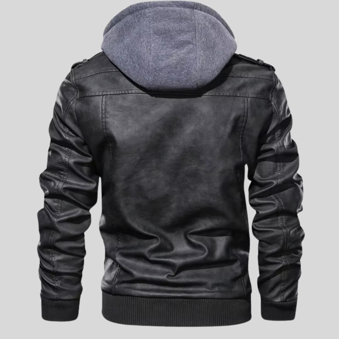 Barry | Leather Jacket with Removable Hood