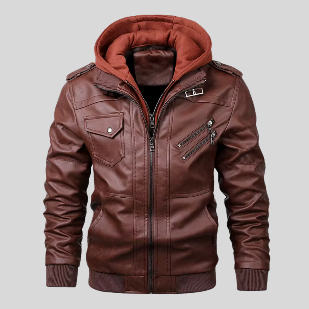 Barry | Leather Jacket with Removable Hood