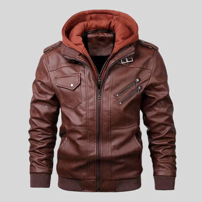 Barry | Leather Jacket with Removable Hood
