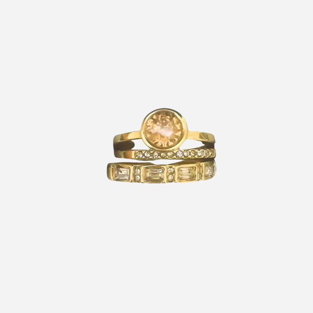 Fiona | Inlaid Crystal Gold-Plated Ring Set