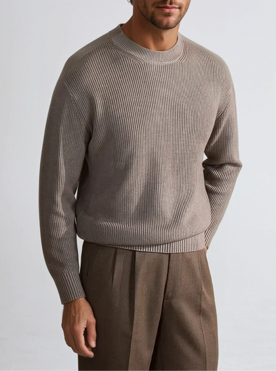 Ribbed O-Neck Sweater Gray - Sophie New York