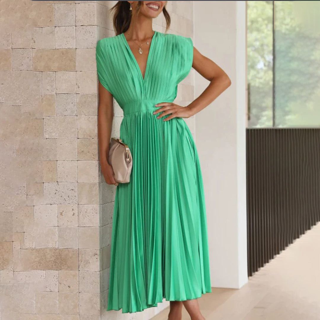 Jordan | Stylish Pleated V-Neck Midi Dress