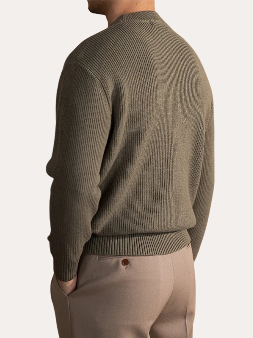 Ribbed O-Neck Sweater Olive Green - Sophie New York