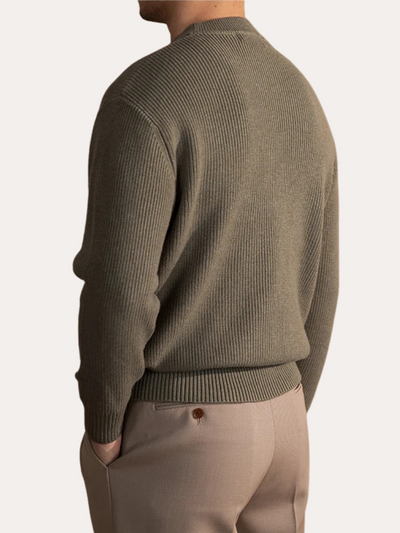Ribbed O-Neck Sweater Olive Green - Sophie New York
