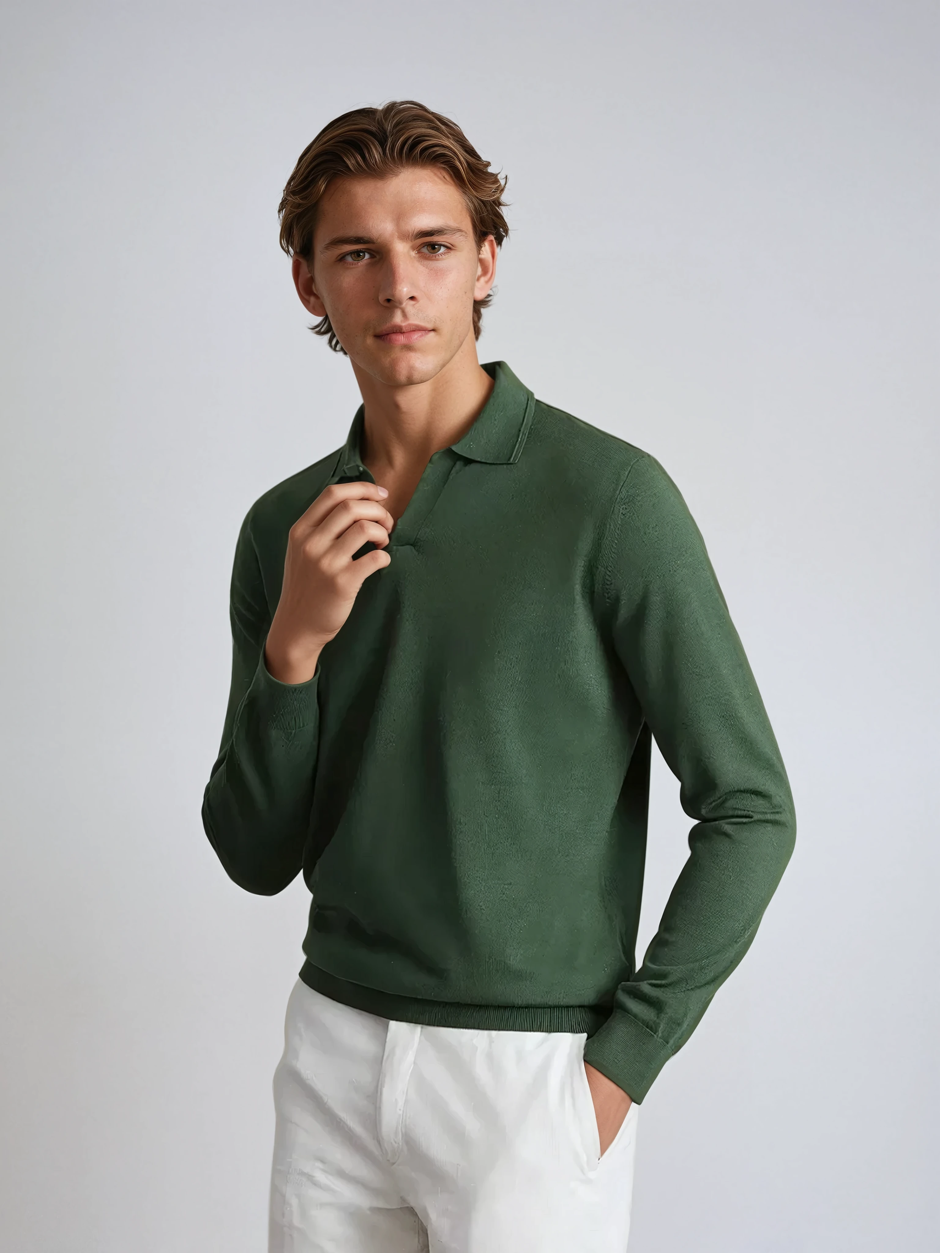Long Sleeve Polo Without Buttons Green - Sophie New York