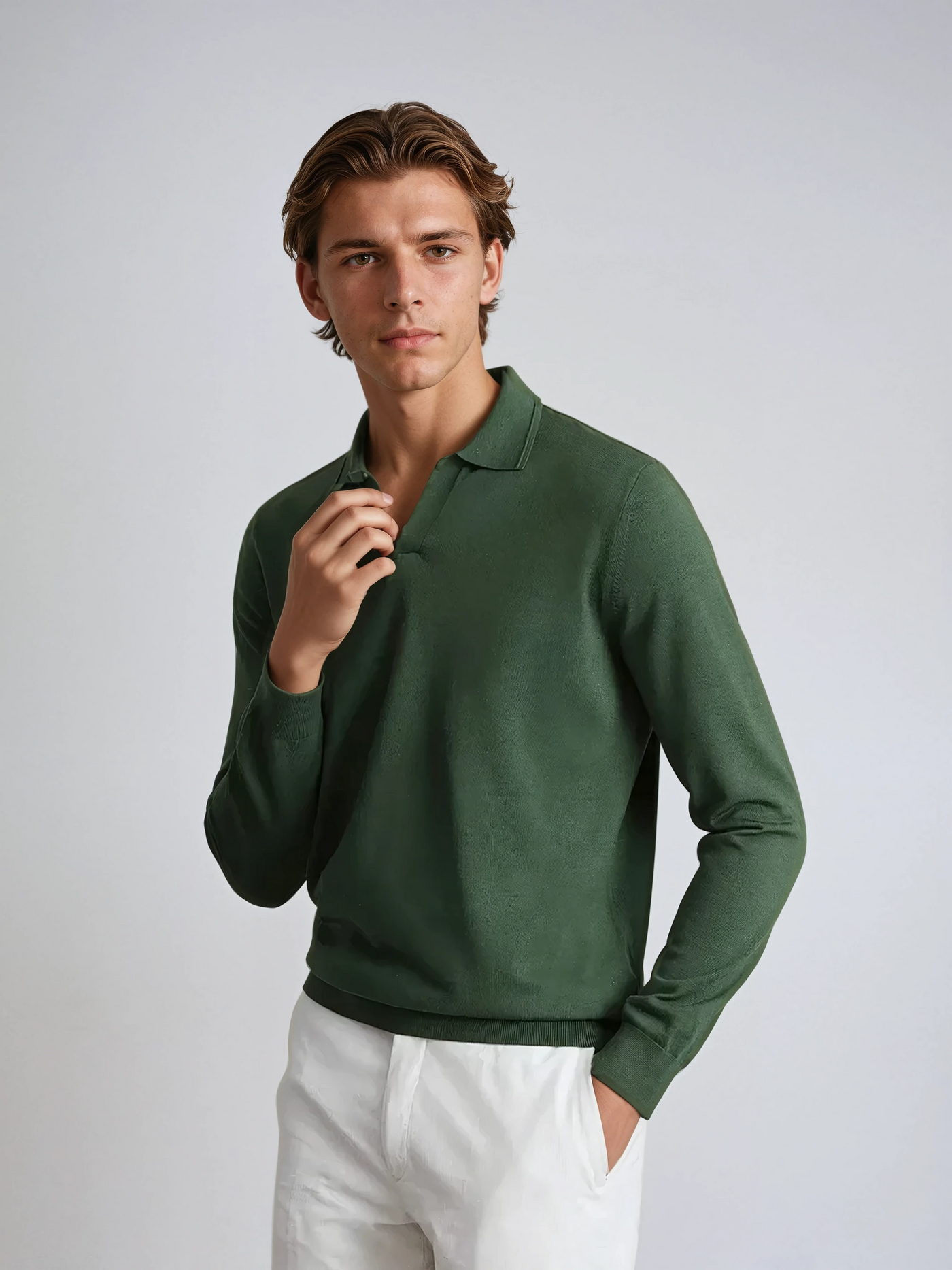 Long Sleeve Polo Without Buttons Green