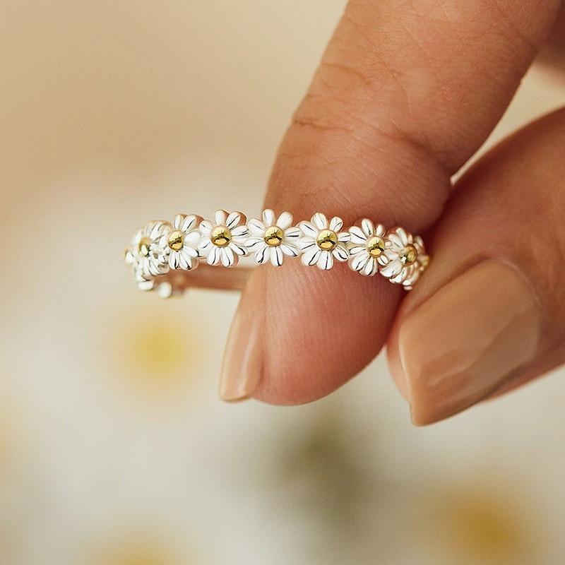 Adjustable Silver Daisy Ring Handcrafted