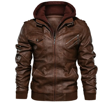 Jonas™ Hybrid – Warm Leather Jacket with Hood and Pockets