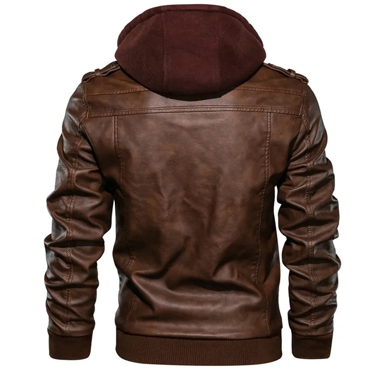 Jonas™ Hybrid – Warm Leather Jacket with Hood and Pockets