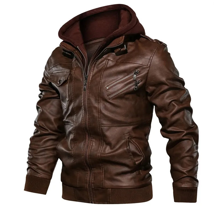 Jonas™ Hybrid – Warm Leather Jacket with Hood and Pockets
