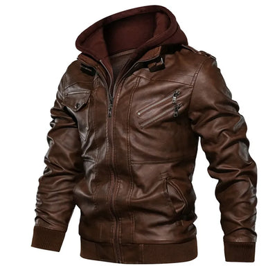 Jonas™ Hybrid – Warm Leather Jacket with Hood and Pockets