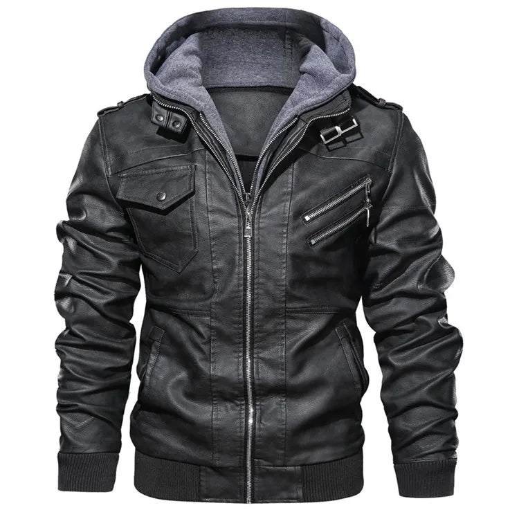 Jonas™ Hybrid – Warm Leather Jacket with Hood and Pockets