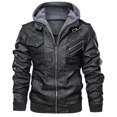 Jonas™ Hybrid – Warm Leather Jacket with Hood and Pockets