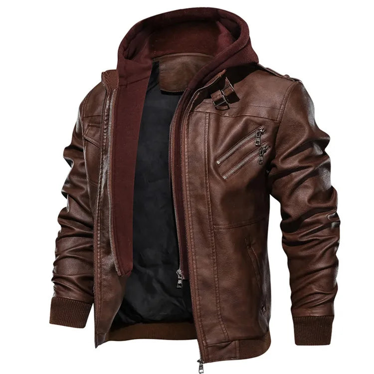 Jonas™ Hybrid – Warm Leather Jacket with Hood and Pockets