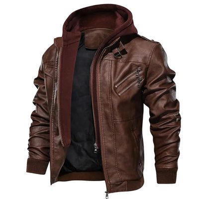 Jonas™ Hybrid – Warm Leather Jacket with Hood and Pockets