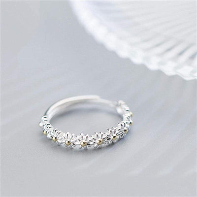 Adjustable Silver Daisy Ring Handcrafted