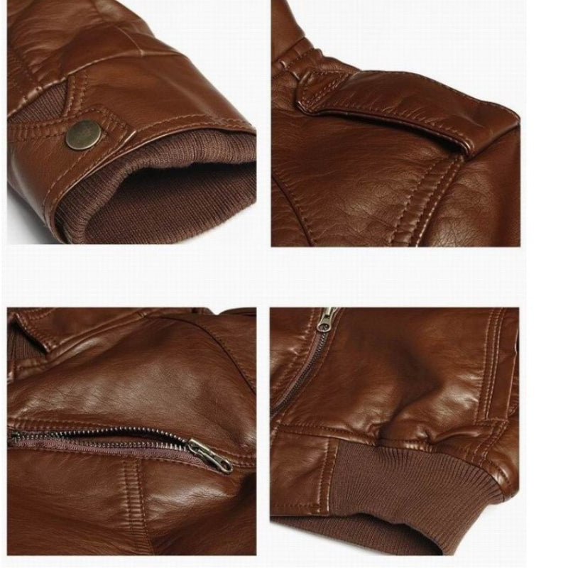 Bruno™ Urban – Brown Leather Jacket with Biker Details and Shirt Collar