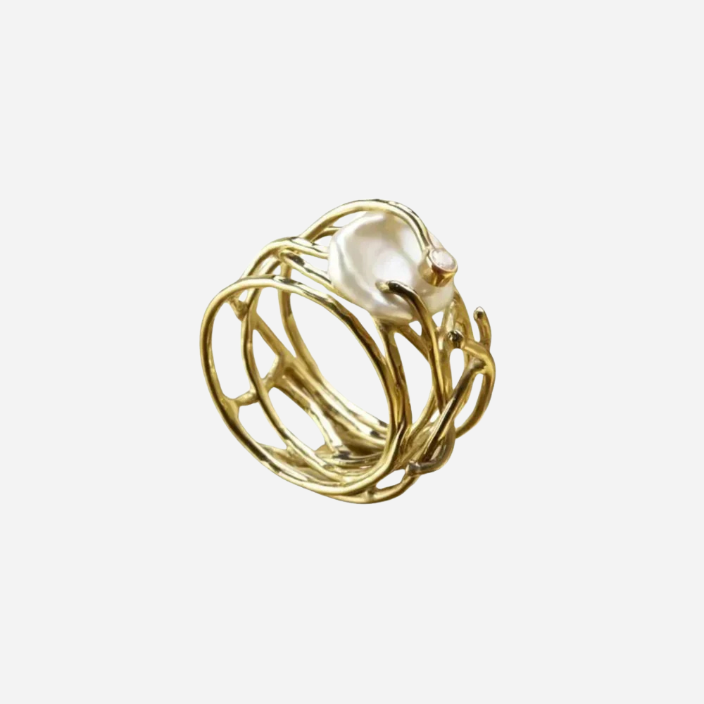 Jessica | Thin Gold and Pearl Ring