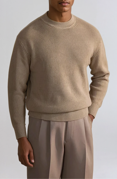 Ribbed O-neck Sweater Khaki - Sophie New York
