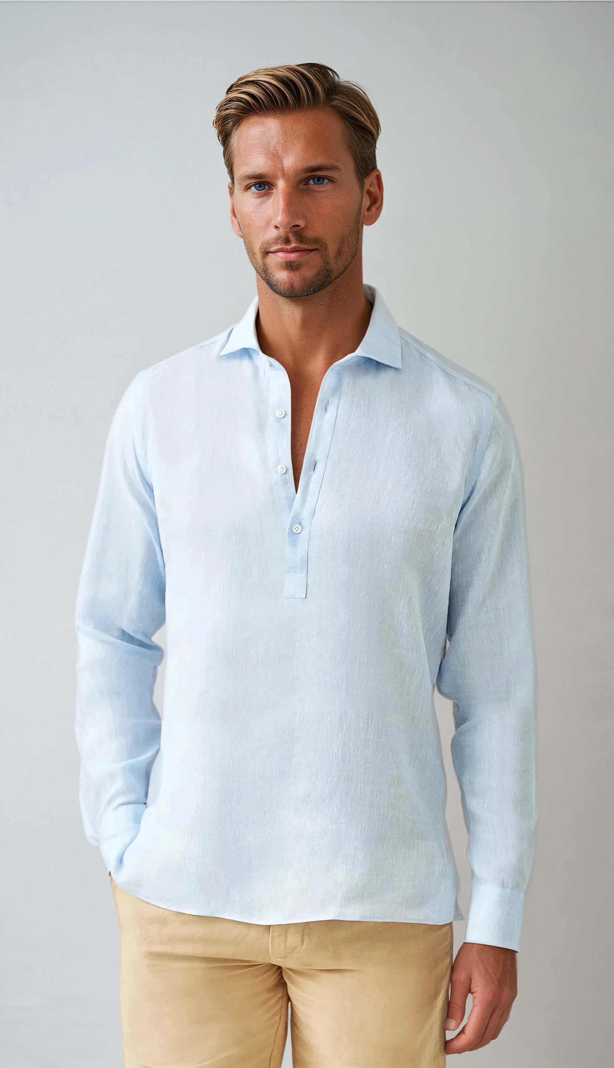 Linen Pop-over Shirt - Light Blue - Sophie New York